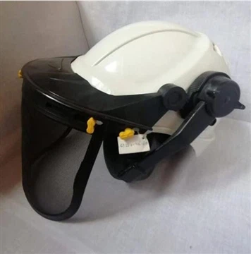 helmet with face shield and earmuffs